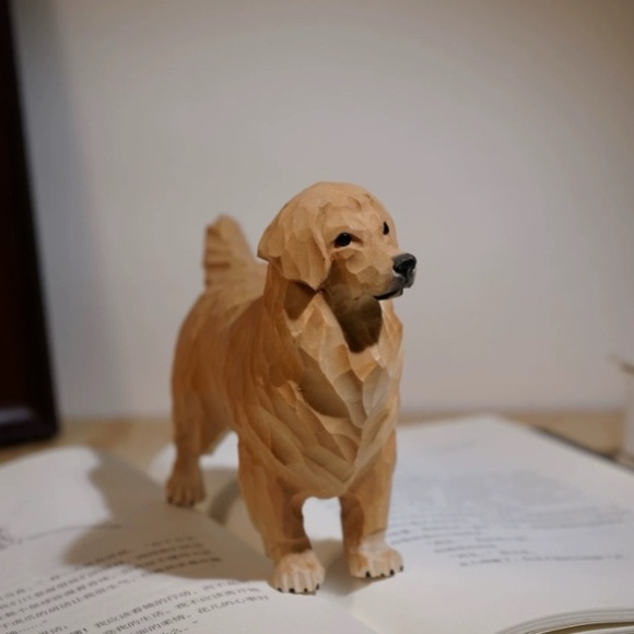 Hand-Carved Wooden Golden Retriever Figurine Rustic Pet Decor - Picture 5 of 7